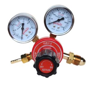 YAMATO Acetylene Gas Regulator Meter with Dual Gauges (0-35 PSI, 0-350 PSI) for Acetylene Cylinders