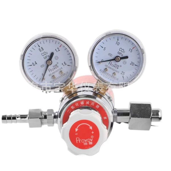Provov YQT-341 Electric Heated CO2 Pressure Reducer Regulator (36V/220V, All-Copper, Dual Gauge) for CO2 Gas Systems