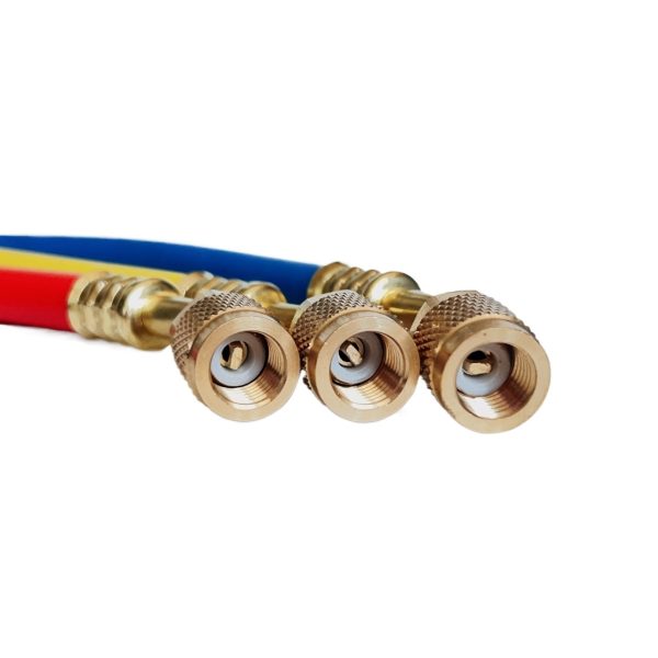 Refrigerant Charging Hoses Kit (Brass Connectors, Anti-Explosion, Pressure Resistant) for R22/R134a HVAC Systems, 15cm-50cm Length Options - Imej 2