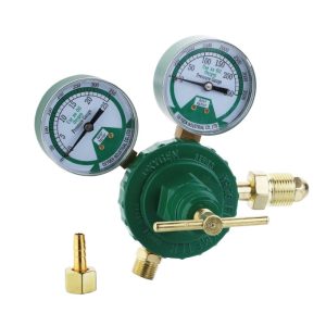MEDIUM DUTY Oxygen Regulator (0-25 MPa, 0-3500 PSI) with Dual Gauges and Brass Fittings for Welding/Cutting Torches, Replaces YR16 F