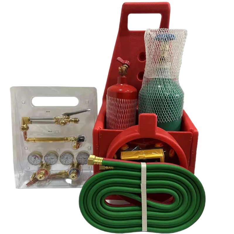 Portable Oxyacetylene Torch Kit Welding Brazing Cutting Tool System with Gas Cylinders, Hoses, Gauges - Image 3