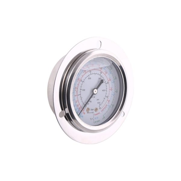 FQN630 63mm Axial Oil-Filled Refrigerant Pressure Gauge with Flange for R22, R404A, R134a Systems - Anti-Vibration HVAC Gauge - 이미지 2