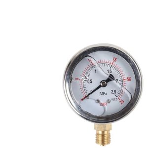 Oil Filled Pressure Gauge (0-2.5 MPa, 0-25 Bar) with 304 Stainless Steel Housing and Radial Connection For Oil, Gas, Liquid, Water Systems