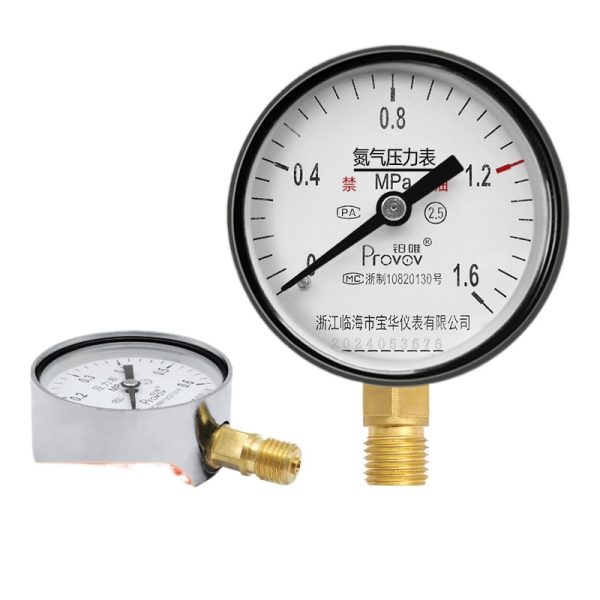 Provov Y-60 High Precision Nitrogen Pressure Gauge 60mm Diameter with Brass Connection and 0-1.6 MPa Range for HVAC Systems - Imej 2