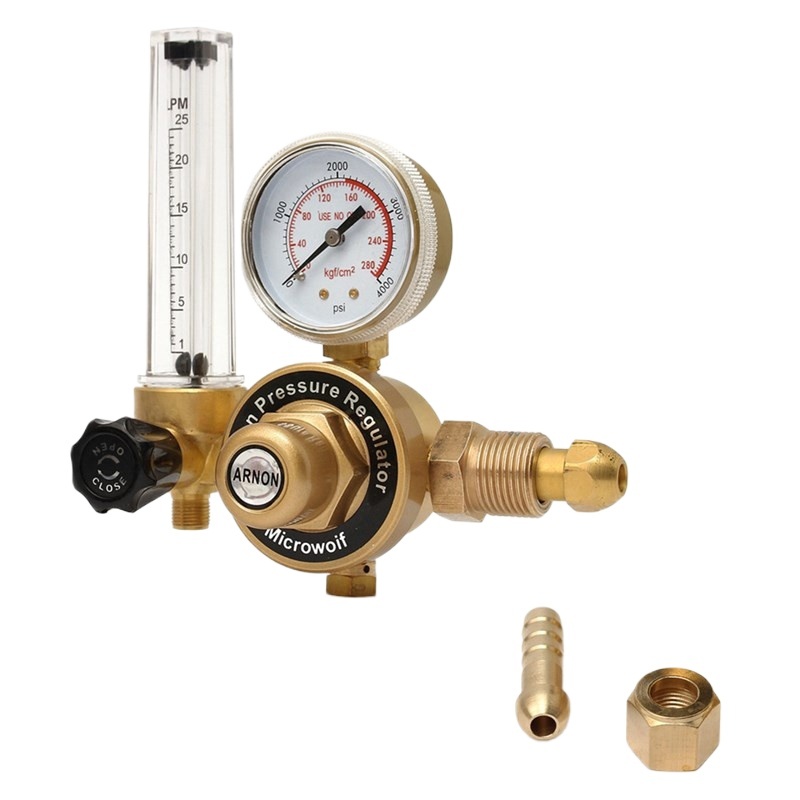 ARNON Microwoif Brass Argon Pressure Regulator with 0-25 LPM Flowmeter and 0-4000 PSI Gauge for Welding and Brazing Applications - Image 2