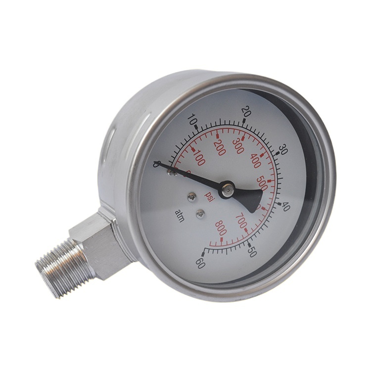 Full Stainless Steel Oil Filled Pressure Gauge YBN100 (6 MPa, 1.6 Precision, 100mm Dial, Radial Mount) for HVAC Systems - Image 2