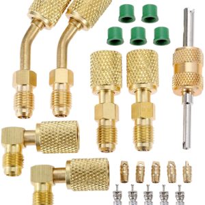 HVAC Refrigerant Adapter Set (1/4 SAE Female to 5/16 SAE Male) with Valve Core, Brass, for R410A Systems