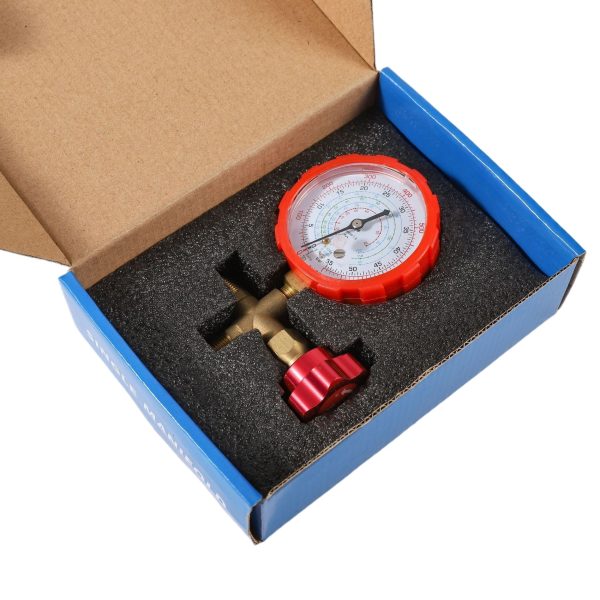 Refrigerant Charging Gauge (0-800 psi) with Brass Valve and Red Metal Handwheel for R22, R134, R410A, R404A HVAC Systems - Изображение 2