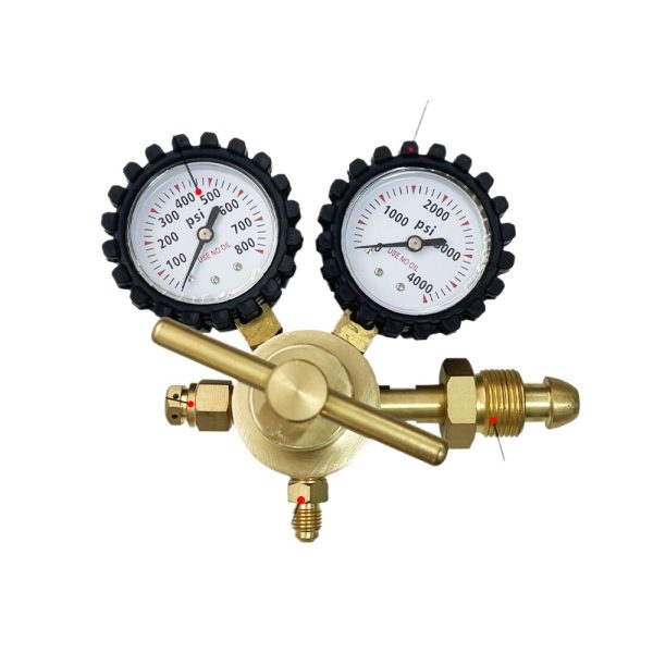 M44 American Style Copper Nitrogen Pressure Regulator CGA580 Gas Pressure Reducer with Dual Gauges for Industrial Use - Imej 2