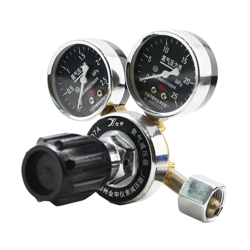 JS Gold Nitrogen Pressure Regulator YQD-07A with Dual Gauges (0-15MPa & 0-2.5MPa) for Industrial Gas Cylinders - Image 3