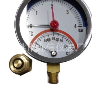 Y63 HVAC Thermometer Pressure Gauge with Stainless Steel Case (0-4 bar, 0-120°C)