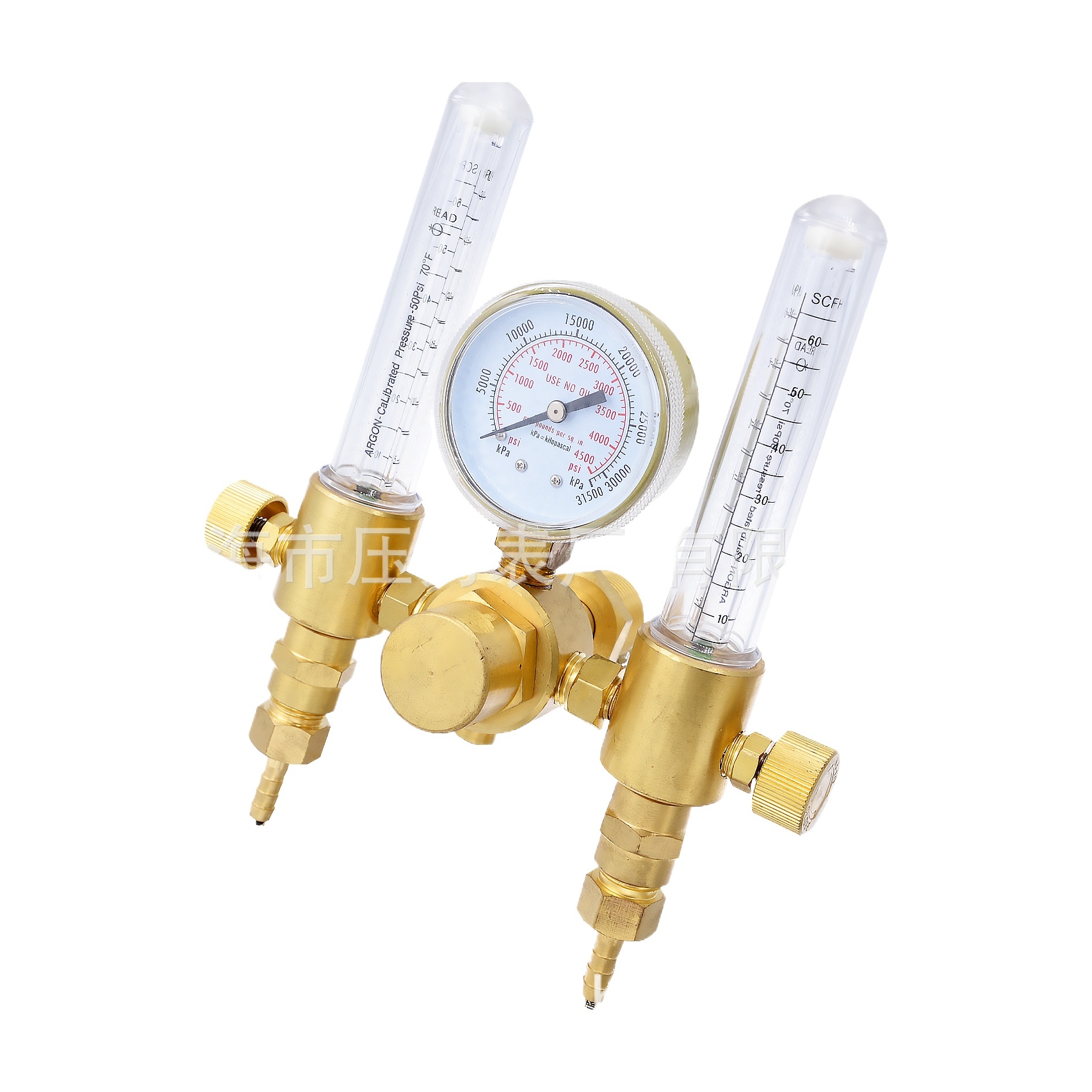 Dual Output Argon Gas Regulator (YJ-05A-1) with Dual Flow Meters and Pressure Gauge, 0-0.4 MPa Outlet Pressure, 30L/min Flow Rate, Brass Construction for MIG/TIG Welding Applications - Image 2