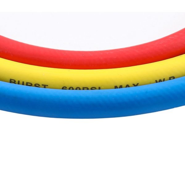 Explosion-Proof High-Pressure Refrigerant Charging Hoses (R134a, R22, R410a, R32) with Brass Connectors, Anodized Treatment for HVAC - Image 3