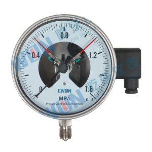 EWON YXCN-150H Pressure Gauge with Alarm Contacts (0-1.6 MPa, Radial, G1/2, M20*1.5, Kl. 1.6) for Industrial HVAC Systems