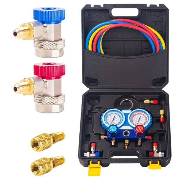 HVAC AC Refrigerant Manifold Gauge Set (R22 R32 R410 R134) with Dual Gauges and Hoses