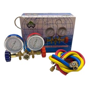 CT-536G AC Manifold Gauge Set with Hoses (R22/R410A) - All Brass Construction with Visual Sight Glass, Durable HVAC Refrigeration Tool for Charging and Testing