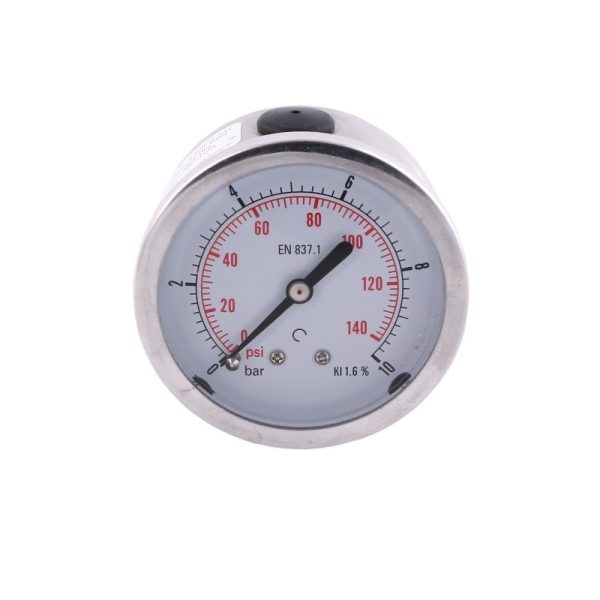 Oil Filled Pressure Gauge 50mm Axial Stainless Steel Case Copper Joint (0-10bar/140psi, 1.6% Accuracy) for HVAC Systems, Replaces YN50CL2
