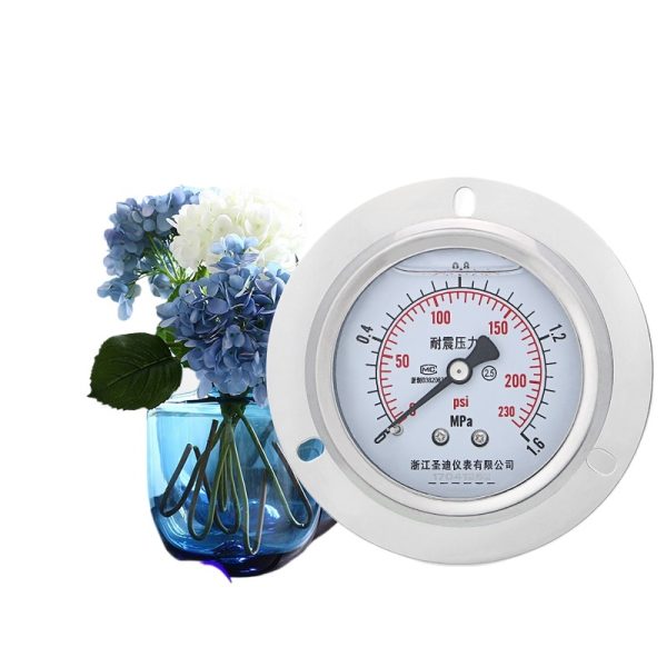 YN60ZT Oil-Filled Shock-Resistant Flange Back-Mount Pressure Gauge M14*1.5 Axial 60mm Diameter for HVAC Systems