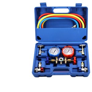 Automotive AC R134a Manifold Gauge Set (Dual Pressure Gauges, Hoses, Couplers) for Vehicle Air Conditioning System Recharge