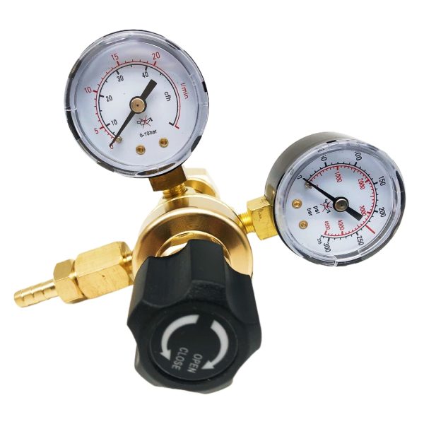 Lightweight American Style CO2 All-Copper Gas Meter CGA320 Flat Seal Pressure Regulator (Output 0-10bar, Input 0-4500psi/315bar) for CO2 Systems