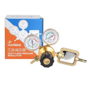 YLEPA Flat Base Acetylene Pressure Regulator Gauge for Welding Cutting, Shockproof Gas Reducer