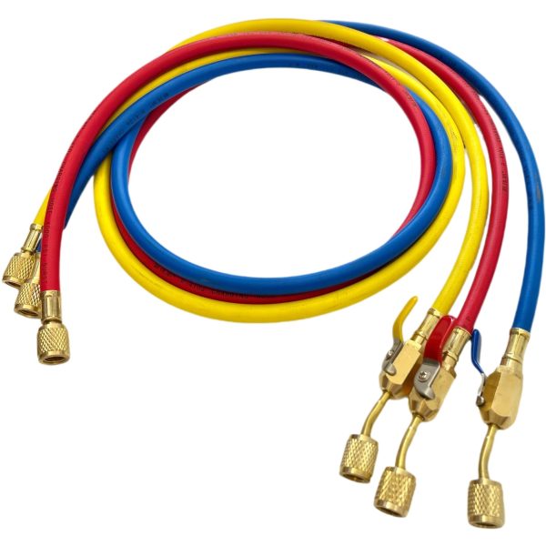 HVAC Refrigerant Charging Hose Kit (R-410a, R-134a, R-22) 800PSI Working Pressure, 4000PSI Burst Pressure, 36inch/60inch/72inch Lengths with Ball Valves for AC Manifold Gauge