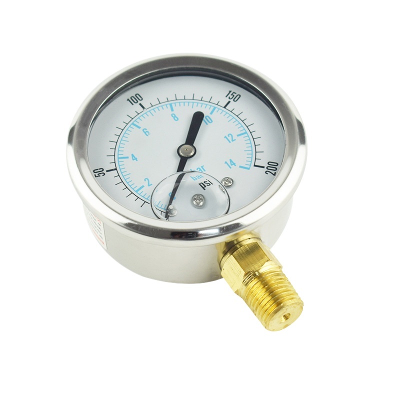 JIUXINYIBIAO Radial Shock-Resistant Pressure Gauge (0-200 PSI/0-14 bar) for Oil, Gas, Liquid, Water Pressure Measurement - Image 2