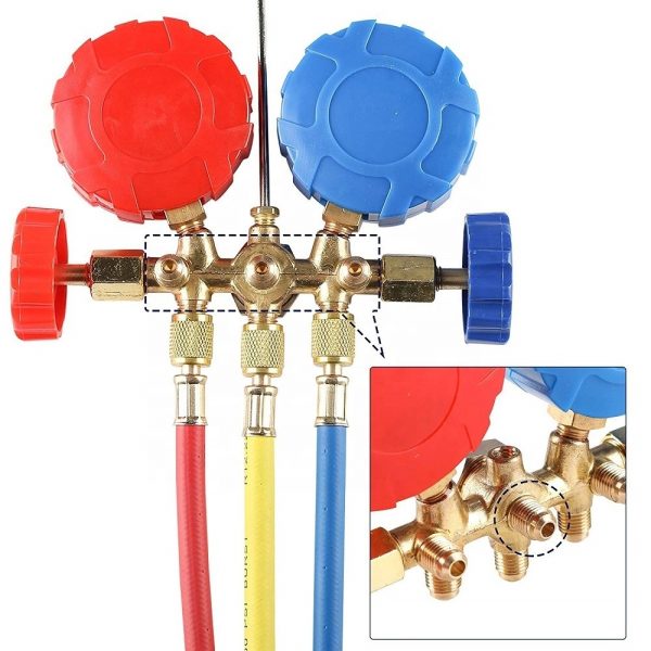 Automotive AC Refrigerant Manifold Gauge Set (R134A R12 R22 R502) with Hoses & Couplers for Car HVAC System - Image 4