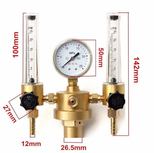 Argon Gas Pressure Regulator with Dual Tube Flowmeter (0-25 MPa, 0-0.3 MPa, 0-25 LPM) for Welding and Brazing - Изображение 5