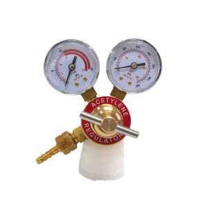 Acetylene Regulator with Dual Gauges CGA200 Inlet Male Thread All Copper Adjustable Pressure Gauge for HVAC Welding Cutting Torches