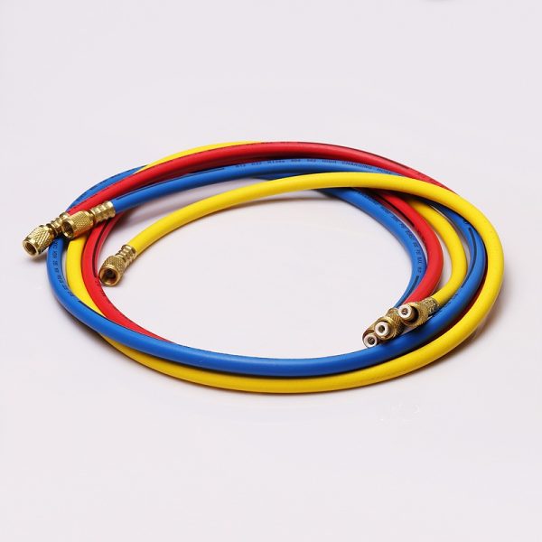 AC Refrigerant Charging Hoses (3-Pack) 500-2500psi/600-3000psi for R134a, R12, R410 HVAC Systems - Imej 2
