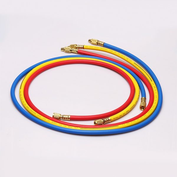 AC Refrigerant Charging Hoses (3-Pack) 500-2500psi/600-3000psi for R134a, R12, R410 HVAC Systems - Imej 5